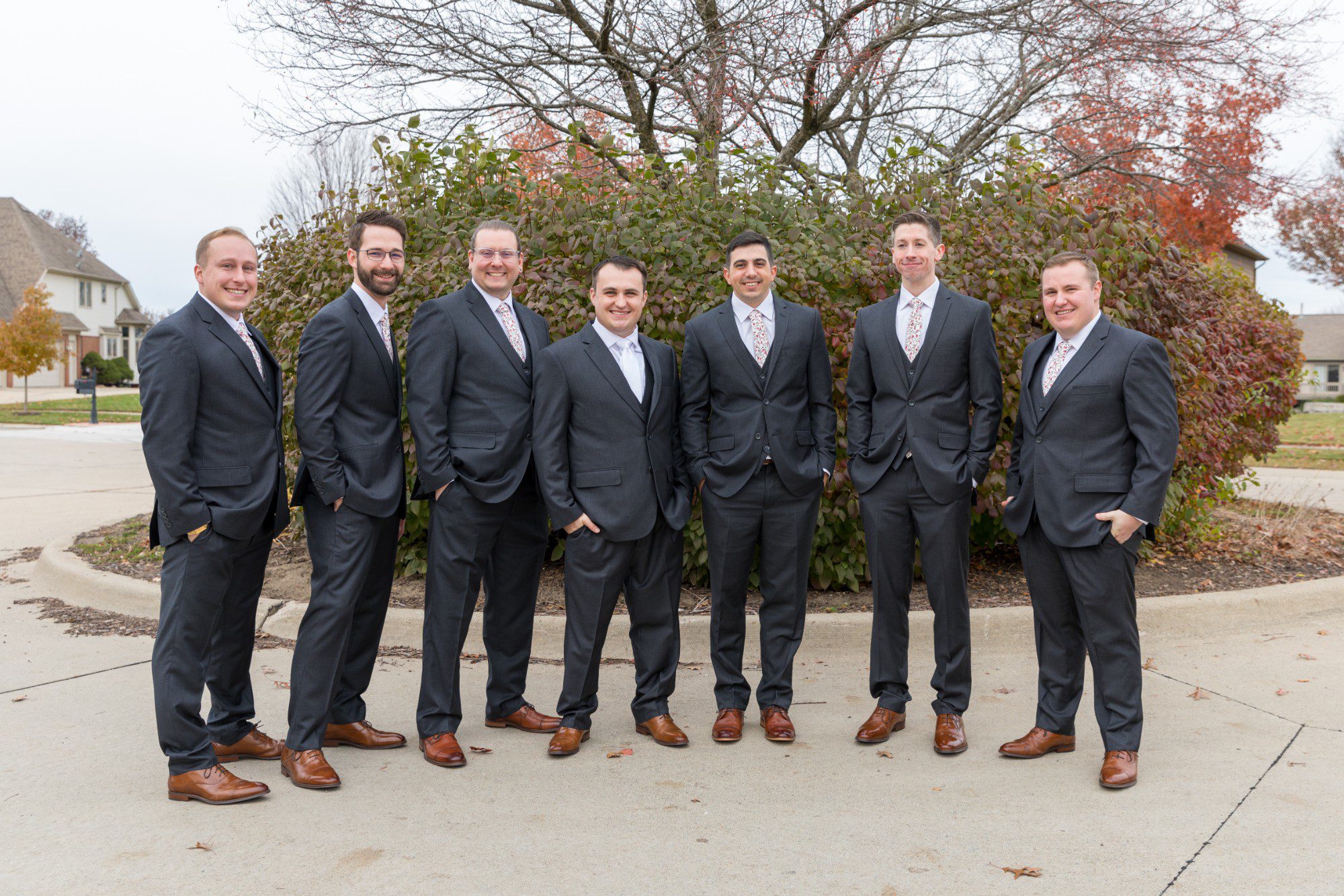 Wedding party in charcoal suits